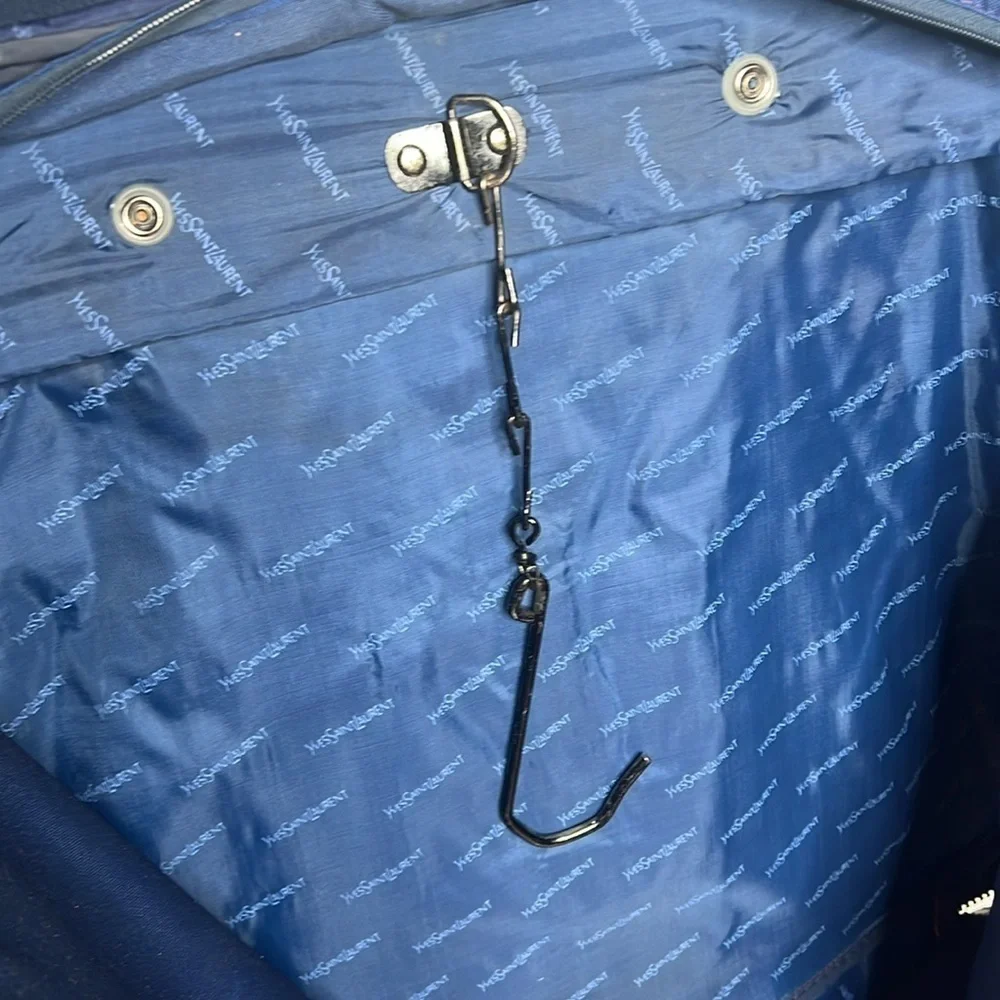 YSL Yves Saint Laurent 1970’s Blue Nylon Logo Folding Zip Around Garment Bag